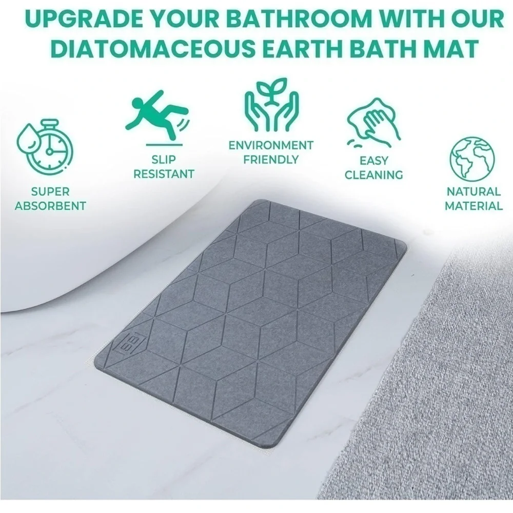 Brand New Stone Bath Mat Diatomaceous Earth Modern Sustainable Non-Slip Gray